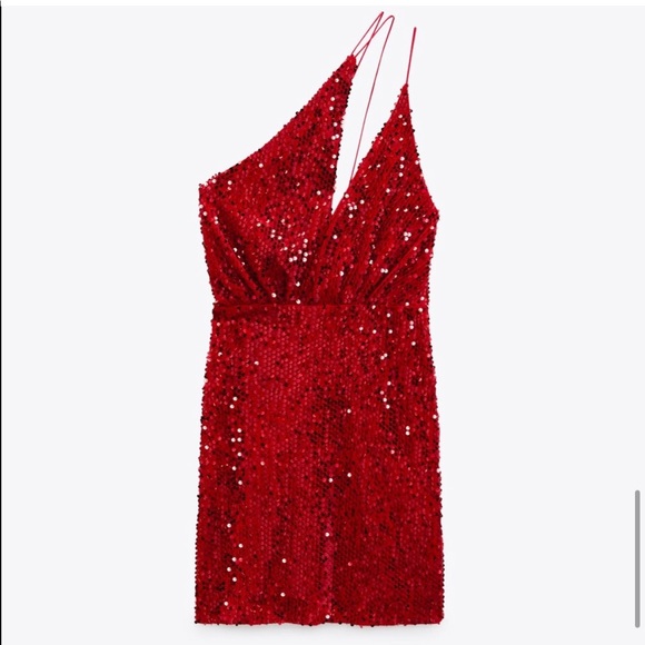 Zara Red Velvet Sequin Mini Dress - Picture 3 of 5